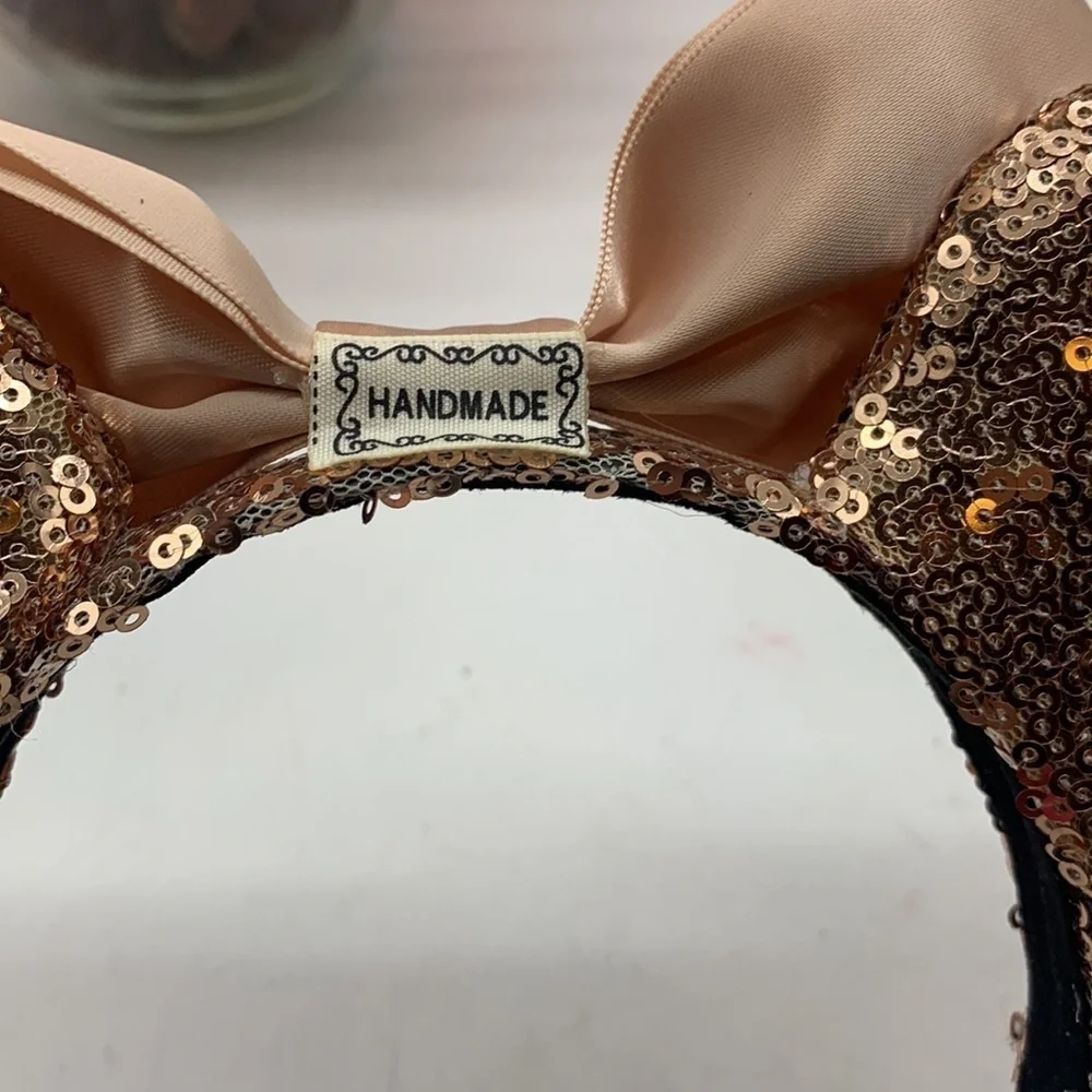 Disney Ears Rose Gold Ears with blush Color bow “handmade” tag. HT0089A